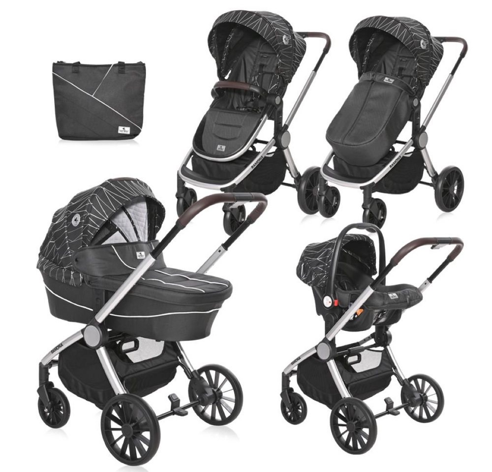 Lorelli Kombi-Kinderwagen Kombikinderwagen Ramona 3 in 1, Babyschale Sitzeinheit Wickeltasche Korb von Lorelli