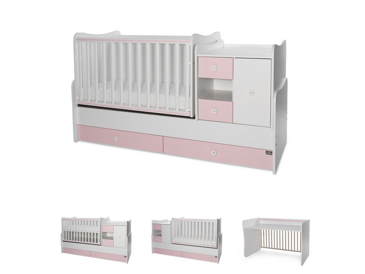 Lorelli Komplettbett Baby- und Kinderbett Mini Max, 3 in 1, umbaubar, für 2 Kinder gleichzeitig von Lorelli
