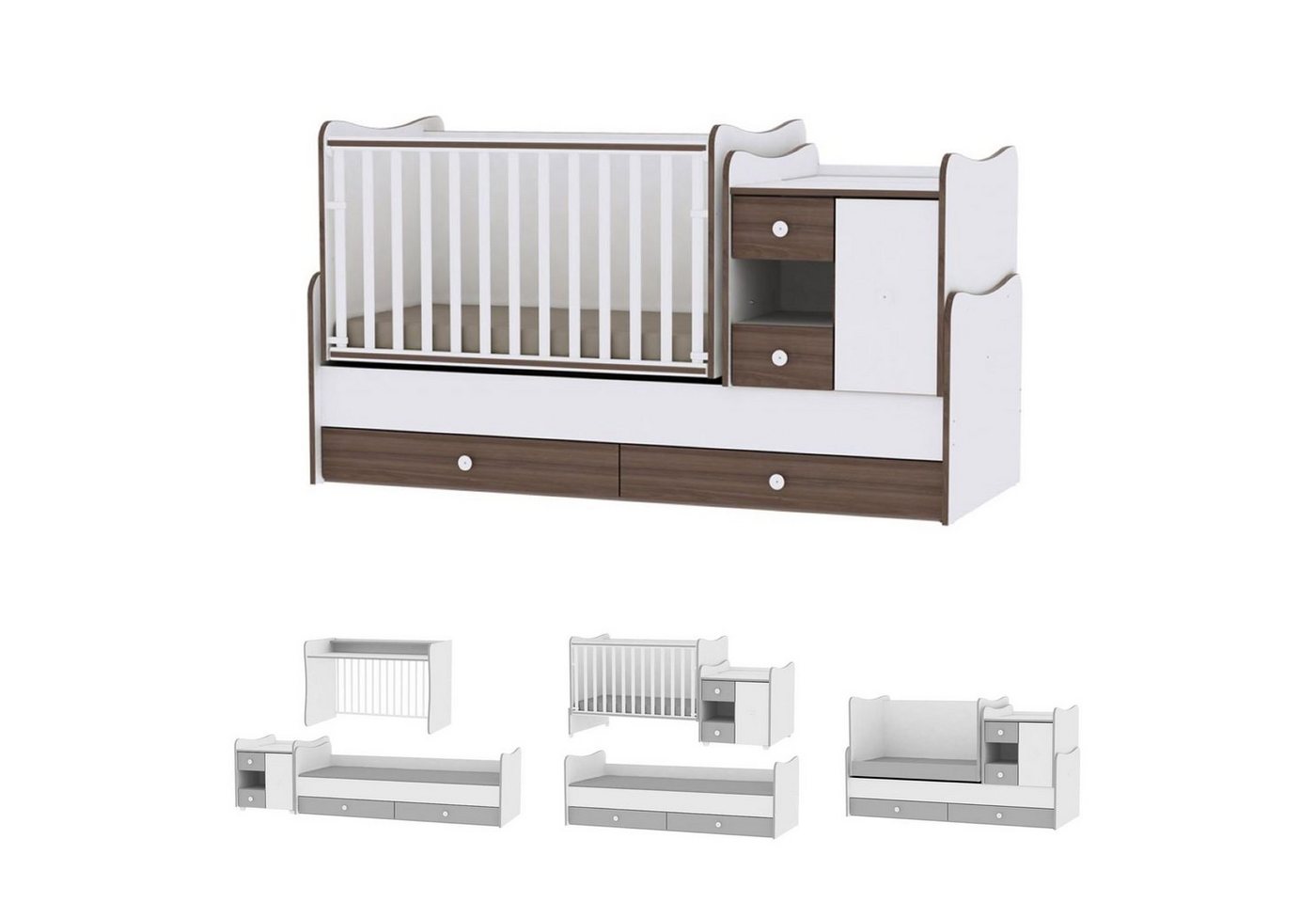 Lorelli Komplettbett Baby- und Kinderbett Mini Max, 3 in 1, umbaubar, für 2 Kinder gleichzeitig von Lorelli