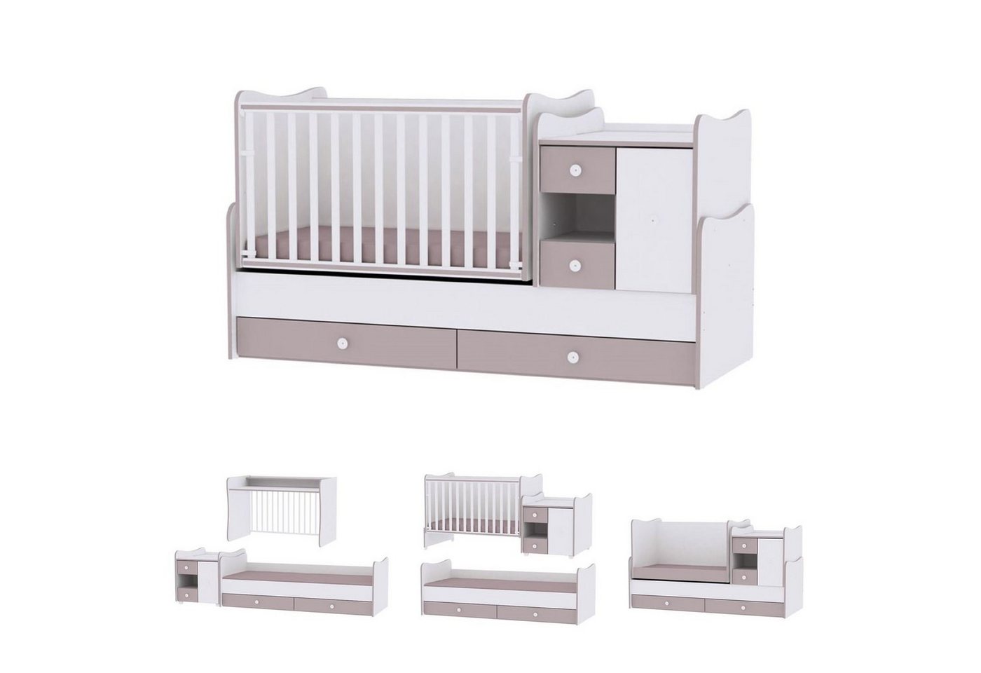 Lorelli Komplettbett Baby- und Kinderbett Mini Max, 3 in 1, umbaubar, für 2 Kinder gleichzeitig von Lorelli