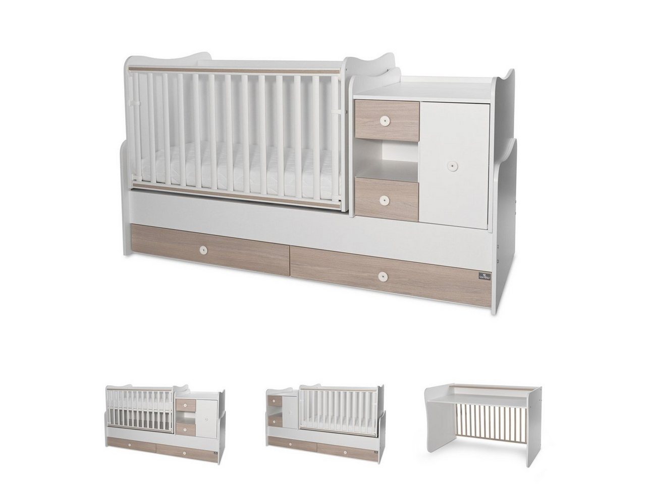 Lorelli Komplettbett Baby- und Kinderbett Mini Max, 3 in 1, umbaubar, für 2 Kinder gleichzeitig von Lorelli