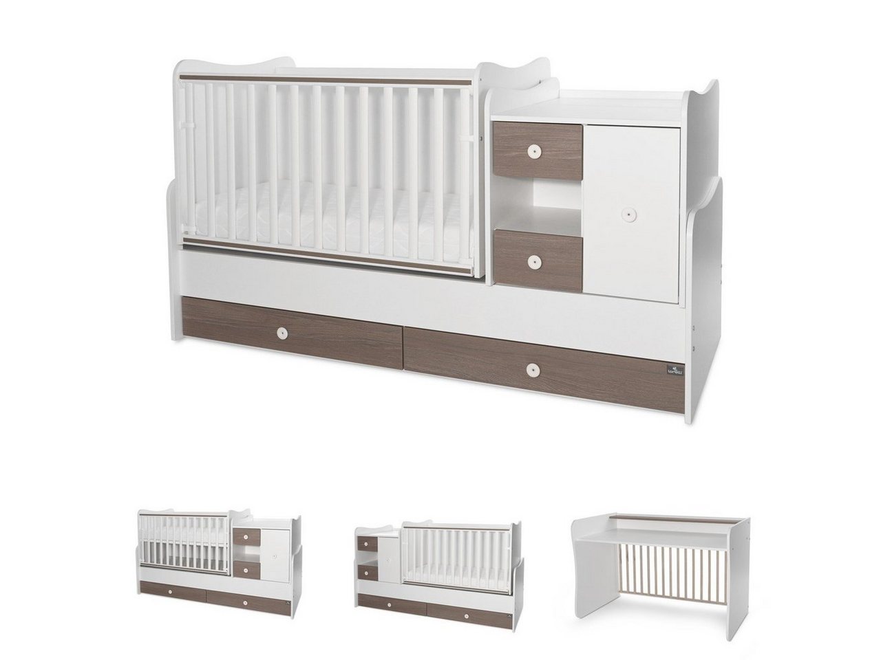 Lorelli Komplettbett Baby- und Kinderbett Mini Max, 3 in 1, umbaubar, für 2 Kinder gleichzeitig von Lorelli