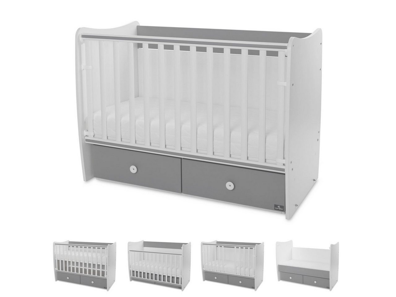 Lorelli Komplettbett Babybett MATRIX NEW Kinderbett, 120 x 60 cm, 2 Ebenen, 2 Schubladen von Lorelli