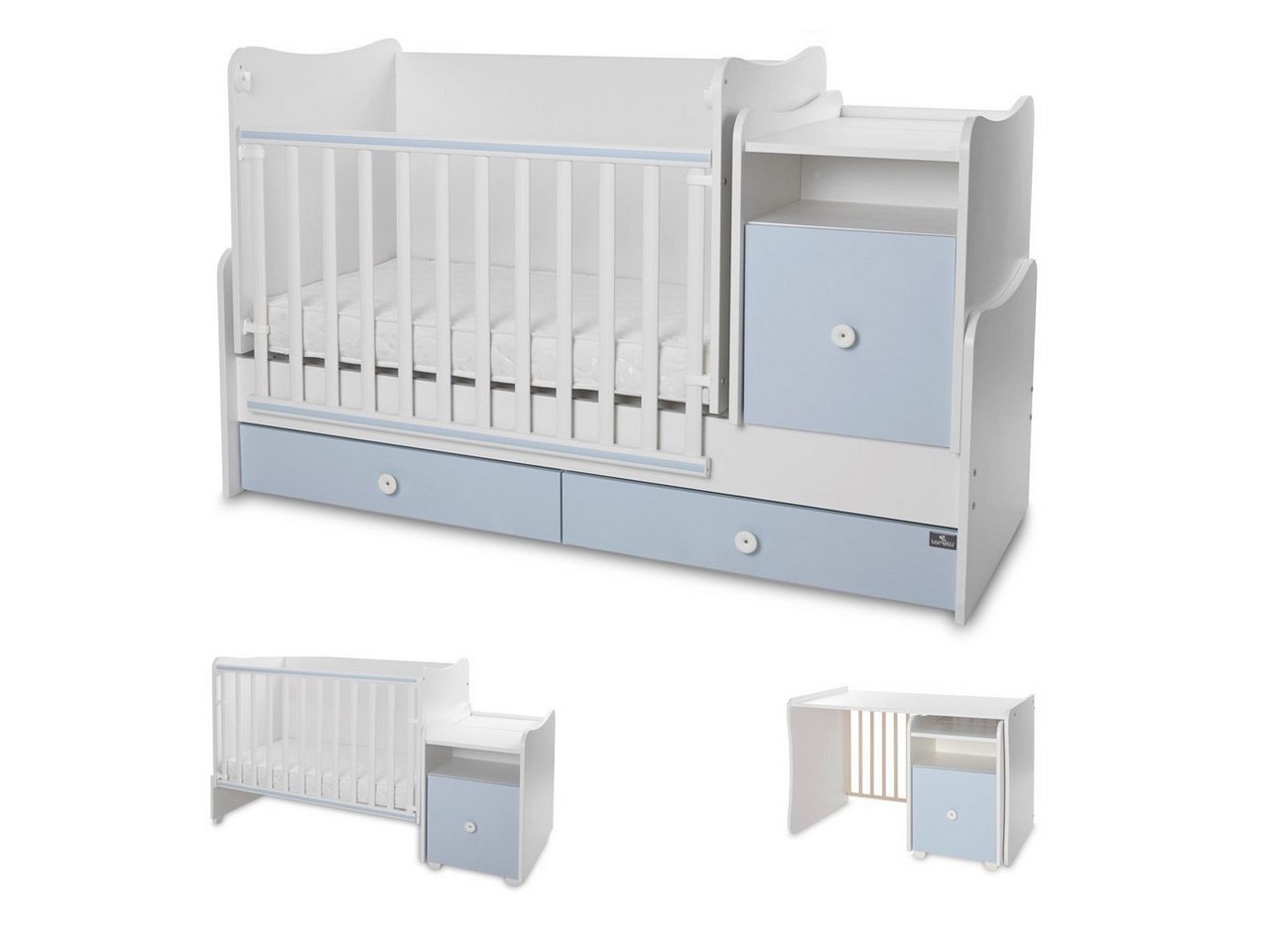 Lorelli Komplettbett Babybett Trend Plus NEW 4 in 1, Schaukelfunktion Jugendbett Schreibtisch von Lorelli