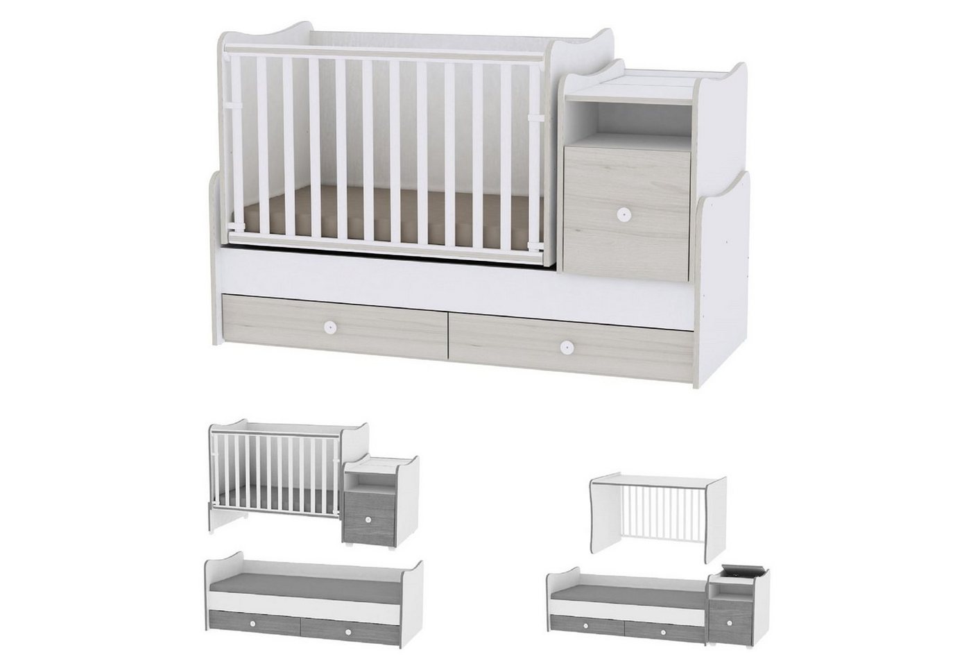 Lorelli Komplettbett Babybett Trend Plus NEW 4 in 1, Schaukelfunktion Jugendbett Schreibtisch von Lorelli