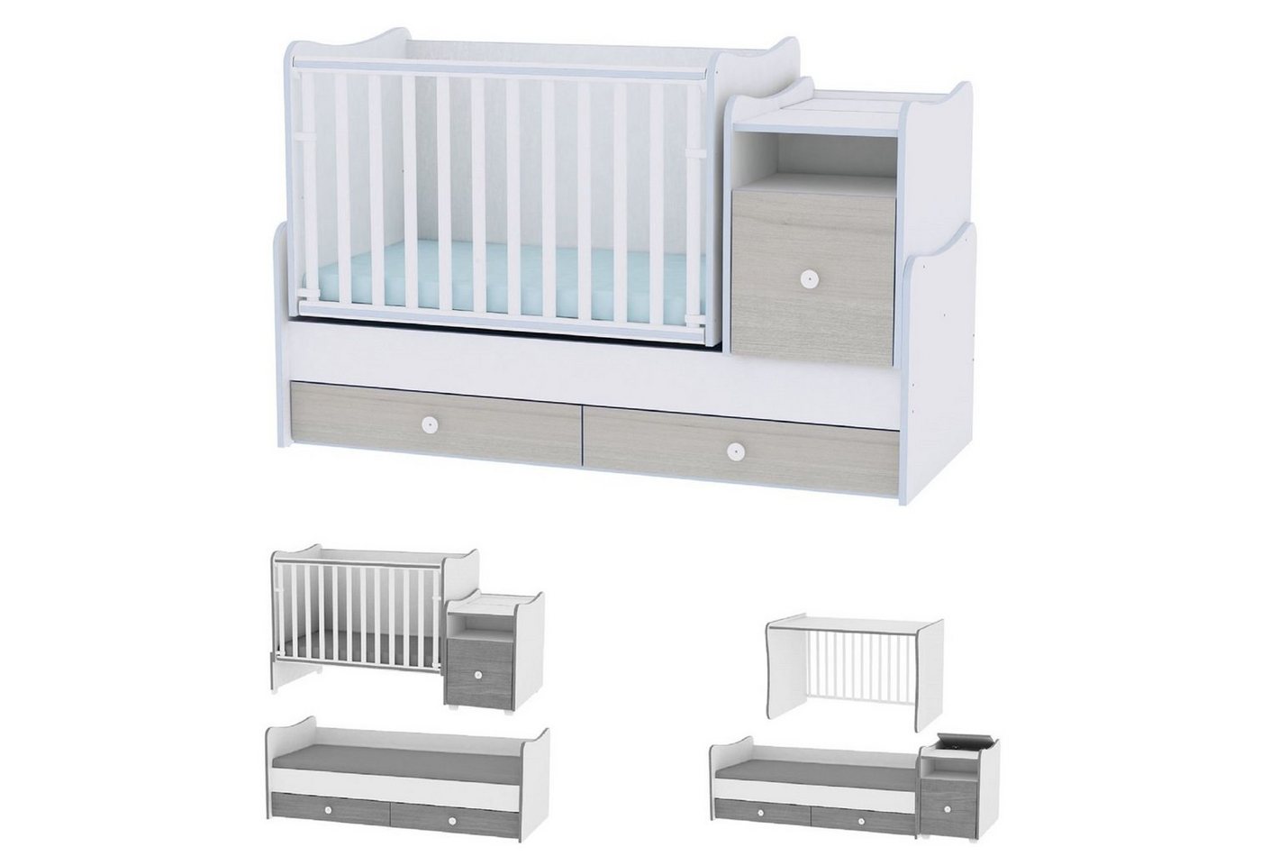 Lorelli Komplettbett Babybett Trend Plus NEW 4 in 1, Schaukelfunktion Jugendbett Schreibtisch von Lorelli