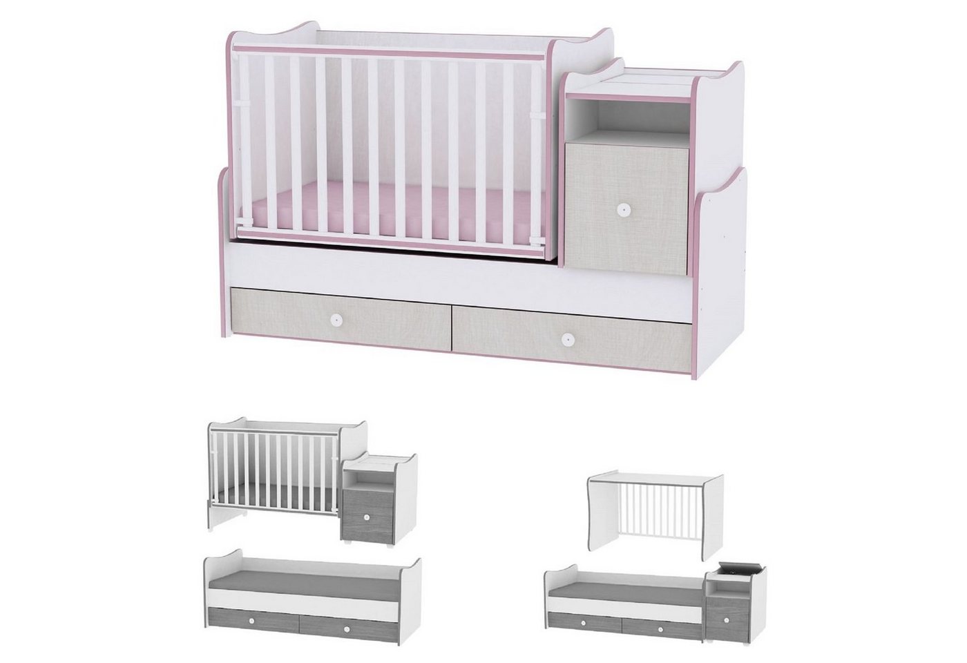 Lorelli Komplettbett Babybett Trend Plus NEW 4 in 1, Schaukelfunktion Jugendbett Schreibtisch von Lorelli