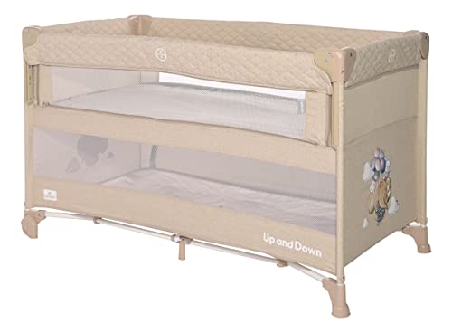 Lorelli 3 in 1 Babybett, Beistellbett und Laufstall Up and Down, Kinderbett mit 2 Ebenen, Seiteneingang und Faltbarer Seitenwand, Baby Reisebett, beige von Lorelli