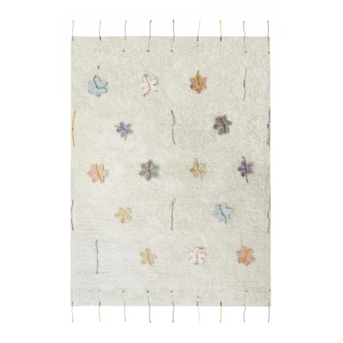 Lorena Canals - Spielteppich für Kinder, Baumwolle, maschinenwaschbar, Wildflowers, Blumenmuster, cremefarben, pflegeleicht, Maße: 160 x 120 cm von Lorena Canals