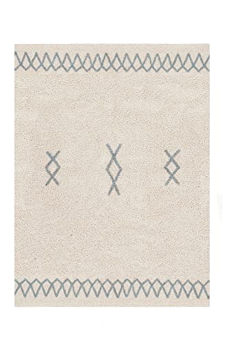 Lorena Canals-Waschbarer Kinderteppich Atlas in der Farbe Natural-Blau. Handgefertigt in rechteckiger Form mit kurzem Flor aus natürlicher Baumwolle und ungiftigen Farbstoffen- Größe:160x120cm von Lorena Canals