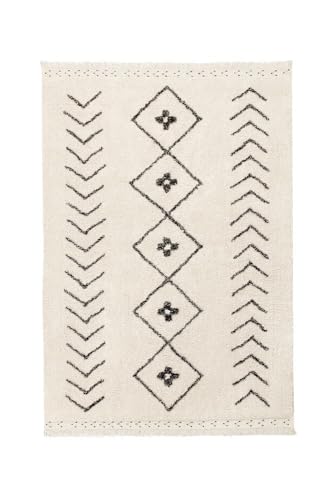 Lorena Canals Waschbarer Teppich Bereber Rhombs Natürliche Baumwolle -Schwarz- Beige- 170x120 cm von Lorena Canals