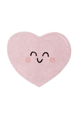 Lorena Canals Waschbarer Teppich Happy Heart – Rosa, Dunkelgrau, Pfirsich – 97% Baumwolle 3% andere Fasern, Basis: recycelte Baumwolle – 90 x 105 cm von Lorena Canals