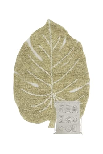 Lorena Canals - Waschbarer Teppich für das Kinderzimmer. Kollektion Mini Monstera in Natur- und Olivefarbe - handgefertigt mit natürlicher Baumwolle und ökologischen Farbstoffen - Größe: 75x100 cm von Lorena Canals