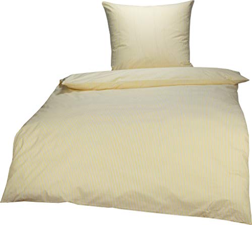 Lorena Mako Batist Bettwäsche Basel Mini Steifen Gelb, 155x220 cm + 80x80cm, 100% Baumwolle von Lorena Textil