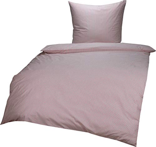 Lorena Mako Batist Bettwäsche Basel Mini Steifen Rot, 135x200 + 80x80cm, 100% Baumwolle von Lorena Textil