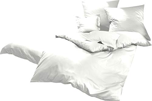 Lorena Uni Classic Bettwäsche Mako Satin Baumwolle einfarbig (Off-White, 155 cm x 220 cm inkl. 80x80cm Kissen) von Lorena Textil