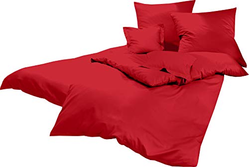 Lorena Uni Classic Bettwäsche Mako Satin Baumwolle einfarbig (rot, 135 cm x 200 cm inkl. 80x80cm Kissen) von Lorena Textil