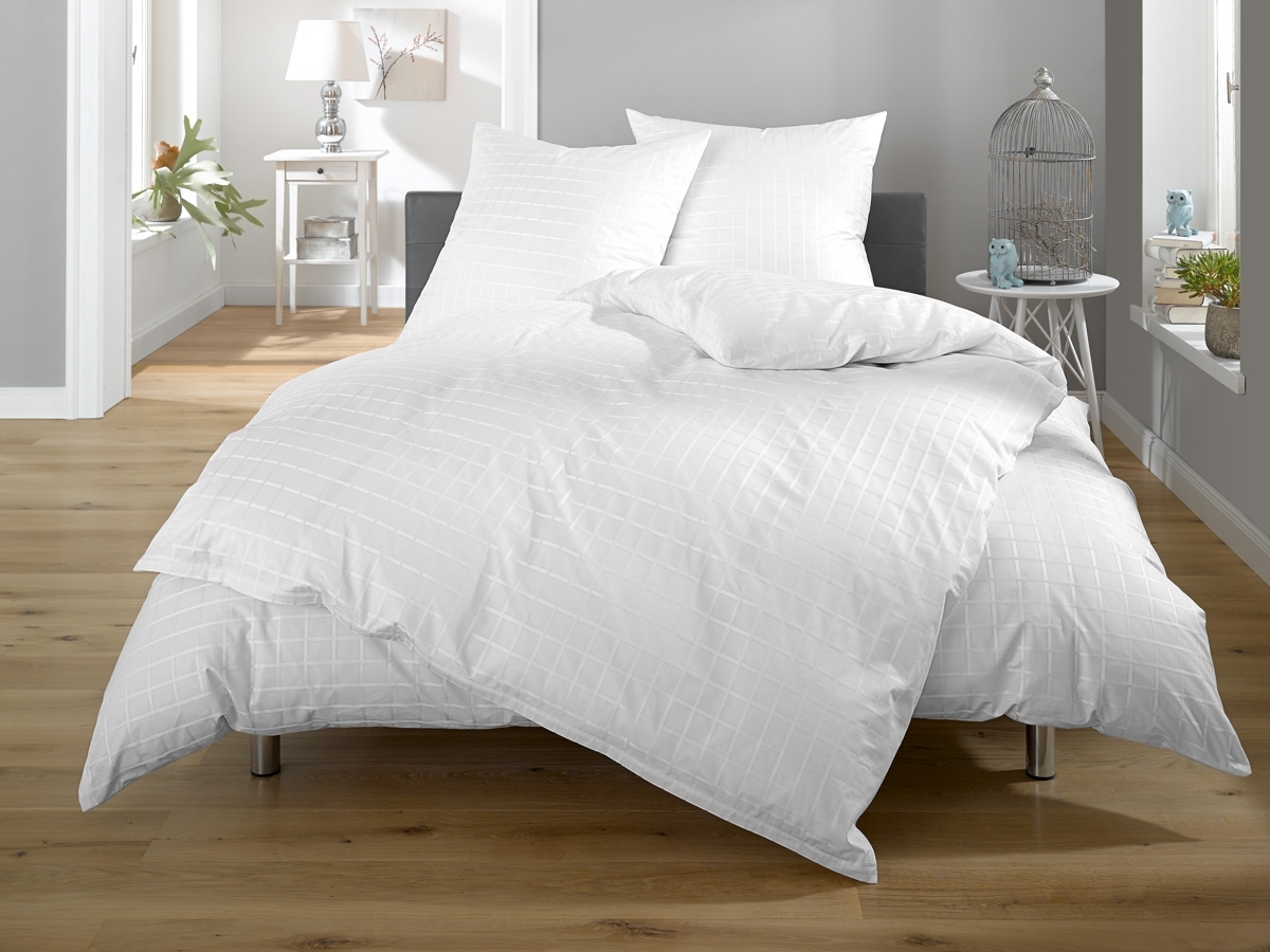 Lorena Damast Mako-Batist Karo Bettwäsche Tirol weiß Garnitur 240x220cm + 2x 80x80cm Lorena Damast Mako-Batist Karo Bettwäsche Tirol weiß Garnitur 240x220cm + 2x 80x80cm von Lorena