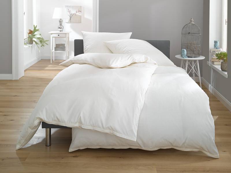 Lorena Damast Mako-Satin Streifen Bettwäsche Toscana 2mm weiß Garnitur 135x200cm + 80x80cm von Lorena