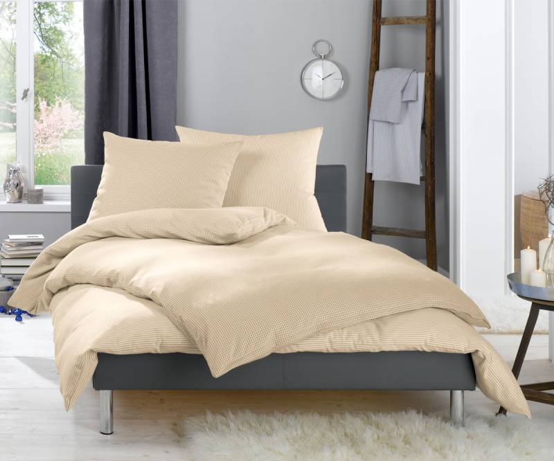 Lorena Feinflanellbettwäsche Daphne Streifen beige Garnitur 200x200 + 2x 80x80 von Lorena