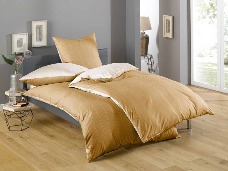 Lorena Mako-Satin Wendebettwäsche Monaco Gold Garnitur 200x220cm + 2x 80x80cm von Lorena