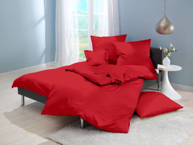 Lorena Mako-Satin uni einfarbige Bettwäsche Classic rot Garnitur 200x220cm von Lorena