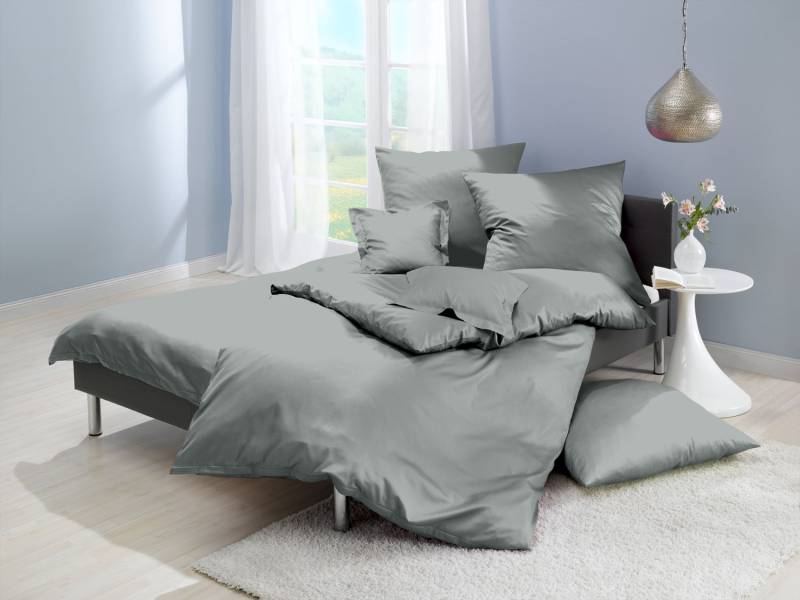 Lorena Mako-Satin uni einfarbige Bettwäsche Classic taube-grau Garnitur 155x220cm von Lorena