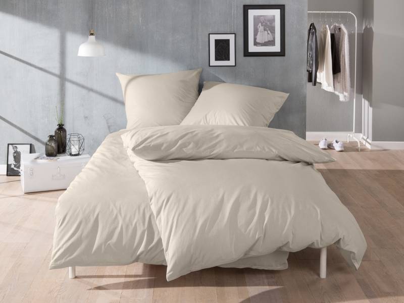Lorena buntgewebte Mako-Batist Bettwäsche Basel uni beige (bahama) Garnitur 135x200 + 80x80 von Lorena