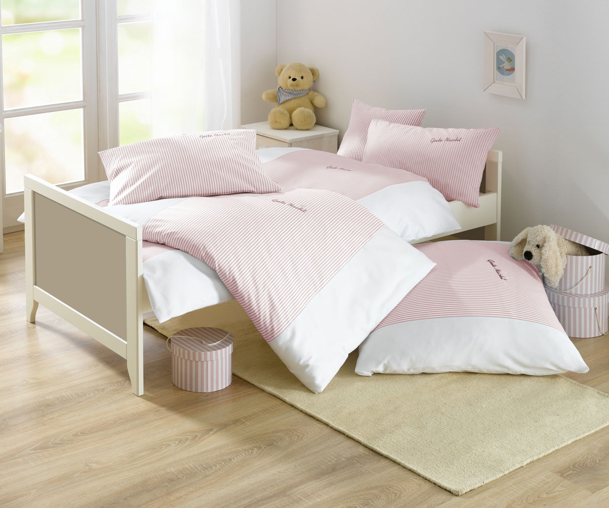 Lorena Mako-Batist Streifen Kinder-Bettwäsche Gute Nacht Rosa Garnitur 135x200cm Lorena Mako-Batist Streifen Kinder-Bettwäsche Gute Nacht Rosa Garnitur 135x200cm von Lorenchen