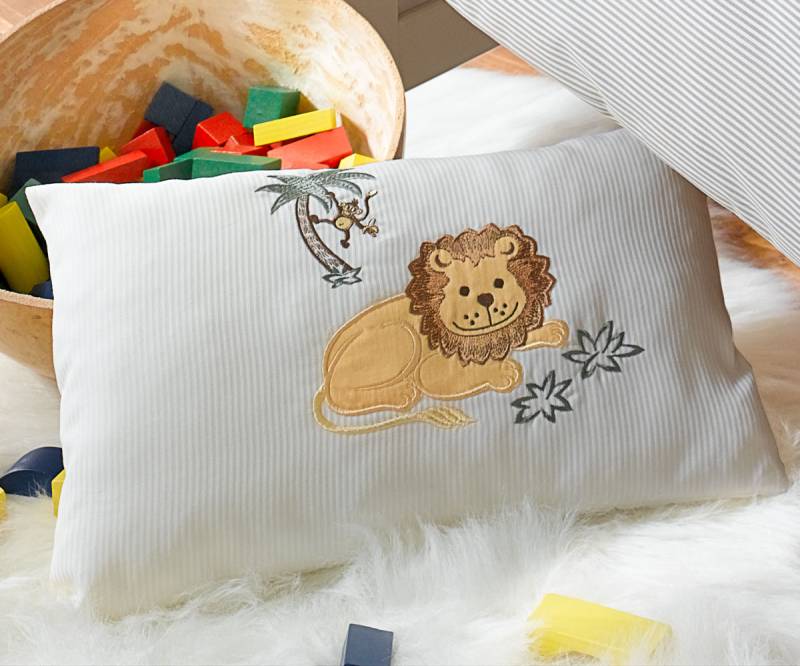 Lorena Mako-Batist Streifen gefülltes Kissen Leo Löwe Beige ca. 20x35cm von Lorenchen