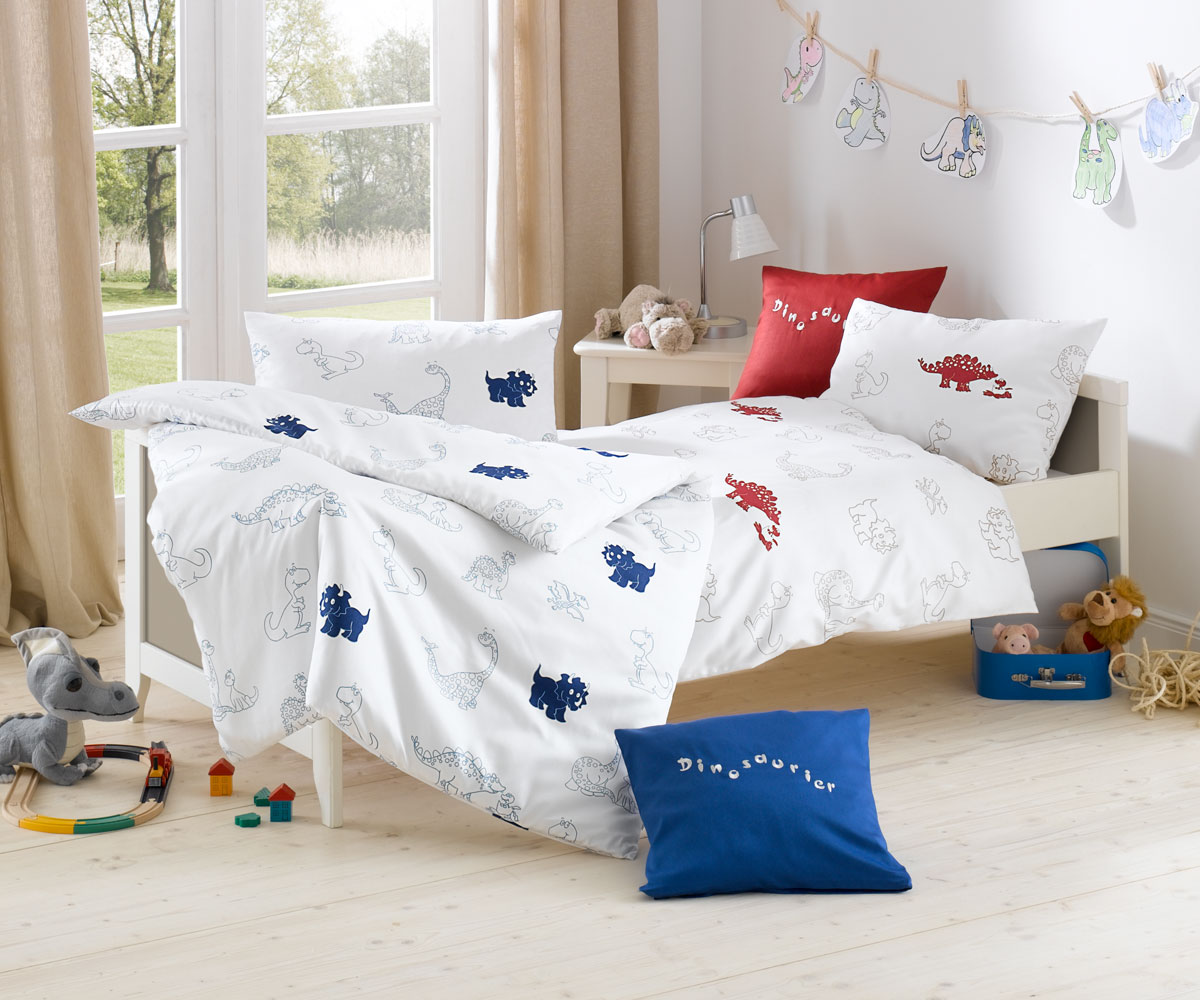 Lorena Mako-Satin Kinder-Bettwäsche Dinosaurier Rot Garnitur 100x135cm Lorena Mako-Satin Kinder-Bettwäsche Dinosaurier Rot Garnitur 100x135cm von Lorenchen