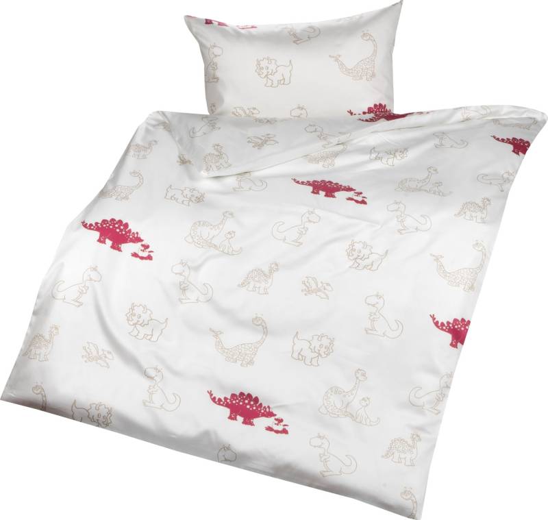 Lorena Mako-Satin Kinder-Bettwäsche Dinosaurier Rot Garnitur 135x200cm von Lorenchen