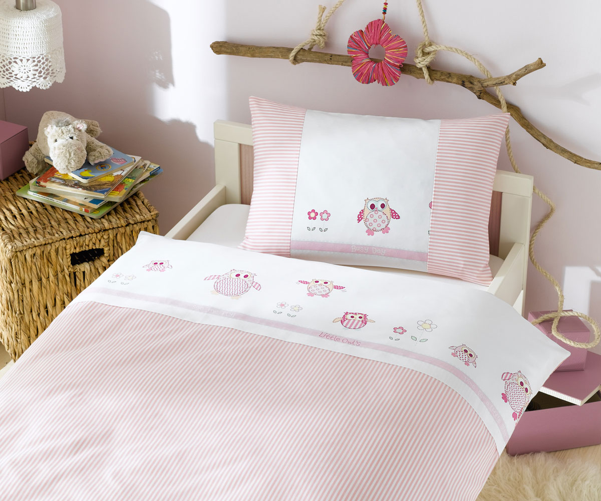 Lorena Mako-Satin Kinder-Bettwäsche Eule Rosa Garnitur 80x80cm Lorena Mako-Satin Kinder-Bettwäsche Eule Rosa Garnitur 80x80cm von Lorenchen