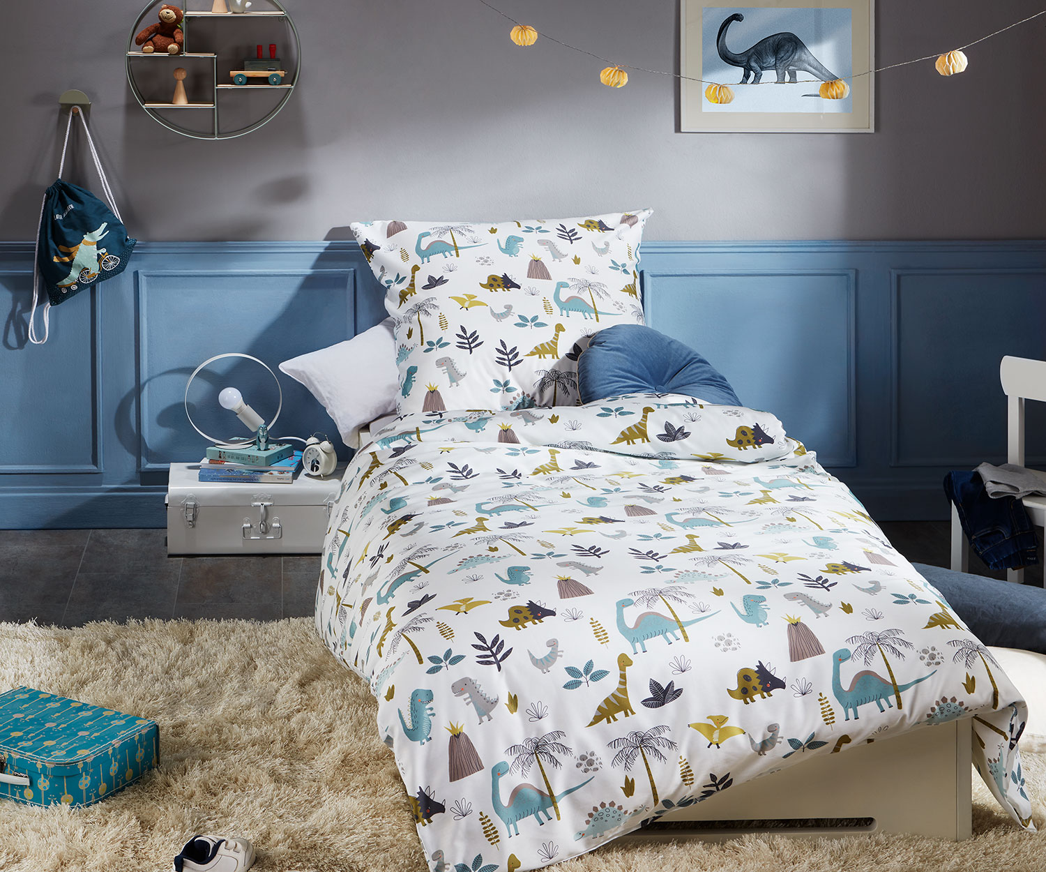 Lorenchen von Lorena Mako-Satin Kinder Bettwäsche Dino World weiß 135x200 + 80x80 Lorenchen von Lorena Mako-Satin Kinder Bettwäsche Dino World weiß 135x200 + 80x80 von Lorenchen