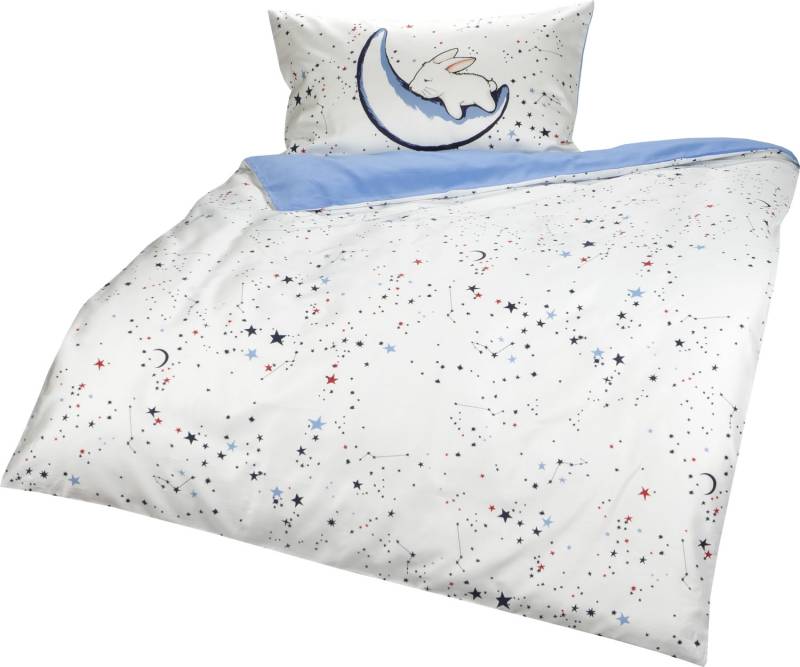 Lorenchen von Lorena Mako-Satin Kinder-Bettwäsche Luna Hase hellblau 135 x 200 cm + 80 x 80 cm von Lorenchen