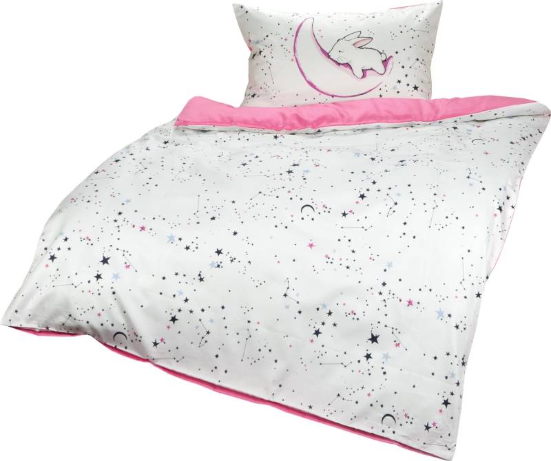 Lorenchen von Lorena Mako-Satin Kinder-Bettwäsche Luna Hase rosa 135 x 200 cm + 80 x 80 cm von Lorenchen
