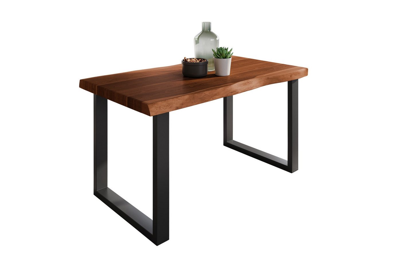 Loreno® Baumkantentisch Atlas (1 Tischplatte und 2 Gestelle), massives Akazienholz, natürliche Baumkante, Metallgestell U-Form von Loreno®