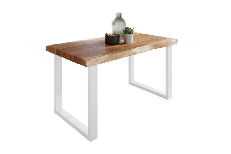 Loreno® Baumkantentisch Atlas (1 Tischplatte und 2 Gestelle), massives Akazienholz, natürliche Baumkante, Metallgestell U-Form von Loreno®