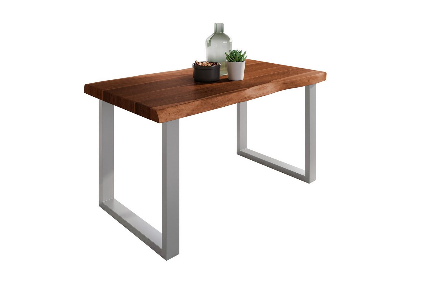 Loreno® Baumkantentisch Atlas (1 Tischplatte und 2 Gestelle), massives Akazienholz, natürliche Baumkante, Metallgestell U-Form von Loreno®