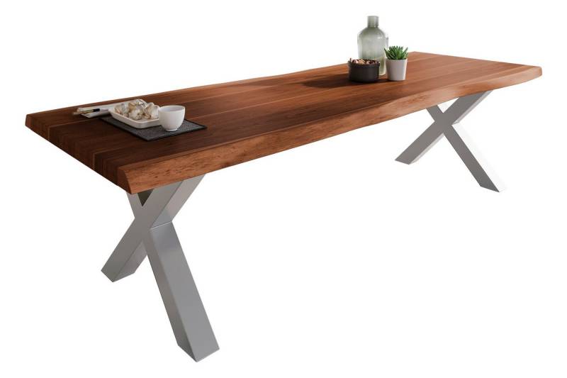 Loreno® Baumkantentisch Atlas, massives Akazienholz, natürliche Baumkante, Metallgestell X-Form von Loreno®