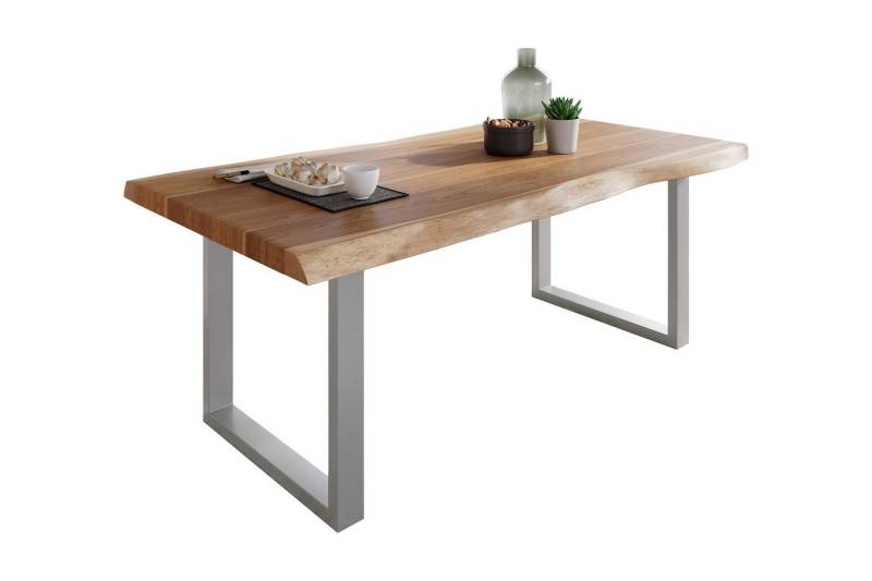 Loreno® Baumkantentisch Atlas, massives Akazienholz, natürliche Baumkante, Metallgestell U-Form von Loreno®