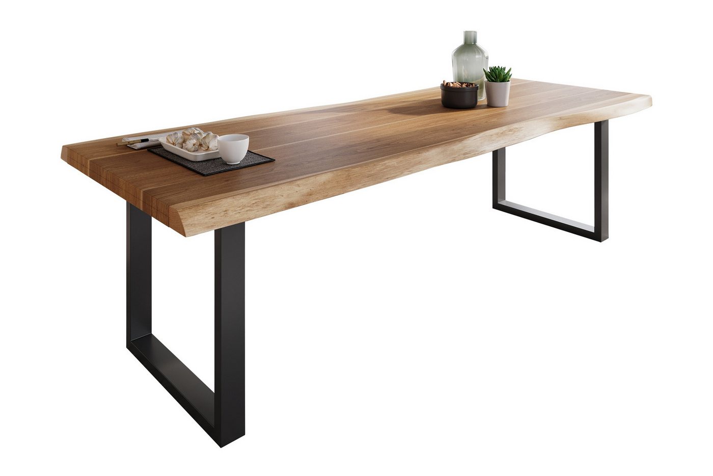 Loreno® Baumkantentisch Atlas, massives Akazienholz, natürliche Baumkante, Metallgestell U-Form von Loreno®