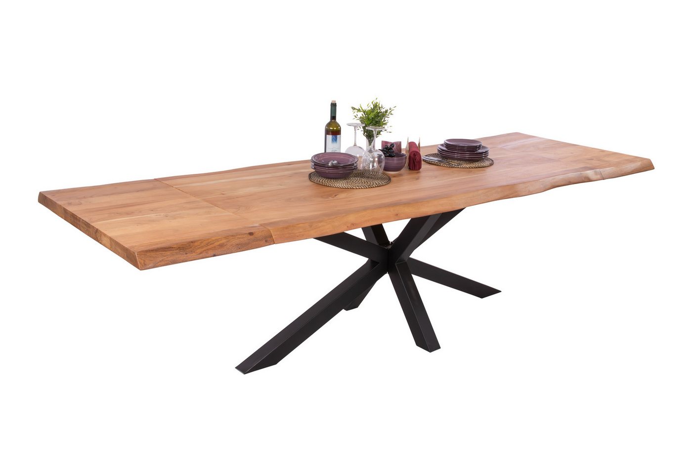 Loreno® Baumkantentisch Cali_Ansteckplatte, Akazienholz, Baumkante massiv, 2 Ansteckplatten, Spider-Gestell von Loreno®