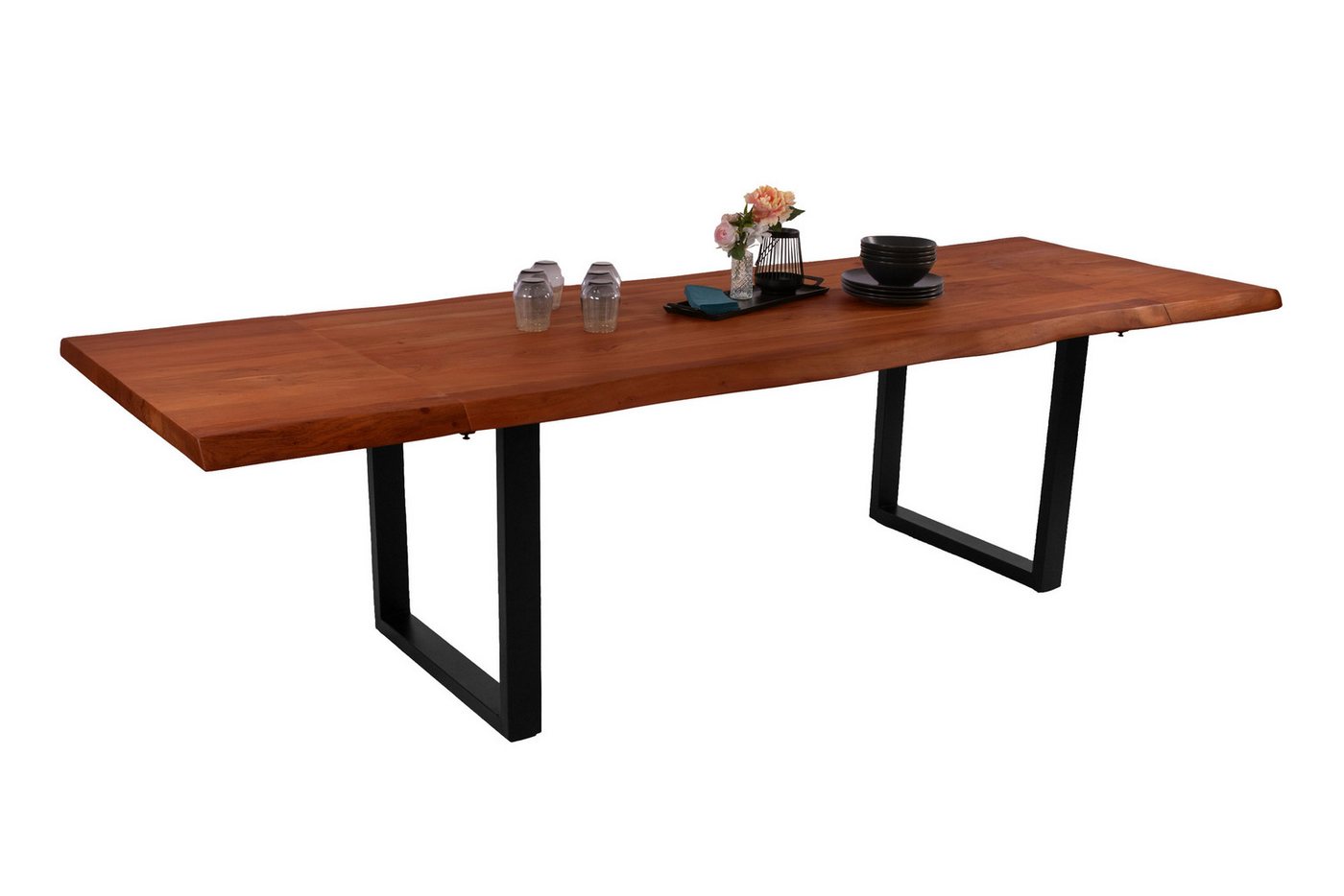 Loreno® Baumkantentisch Cali_Ansteckplatte, Akazienholz, Baumkante massiv, 2 Ansteckplatten, U-Gestell von Loreno®