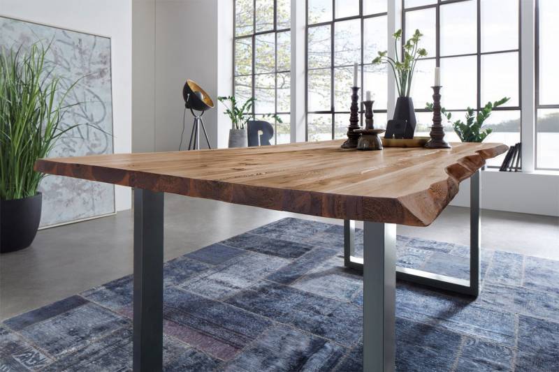 Loreno® Baumkantentisch Mephisto, Akazienholz, natürliche Baumkante, Metallgestell U-Form, bis 3 Meter von Loreno®