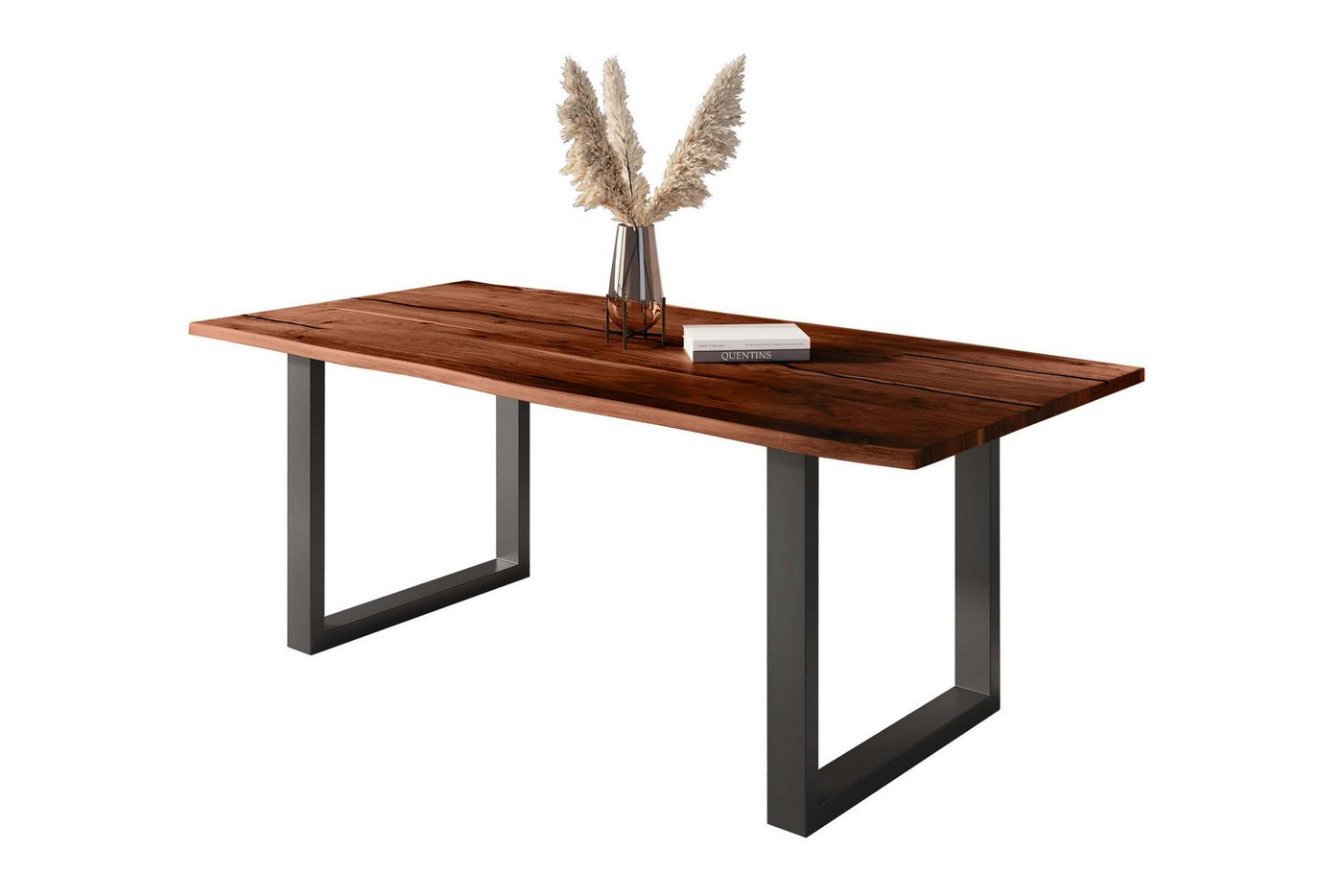 Loreno® Baumkantentisch Polly, Akazienholz, Baumkante, schwarze Resin-Adern, Metallgestell von Loreno®