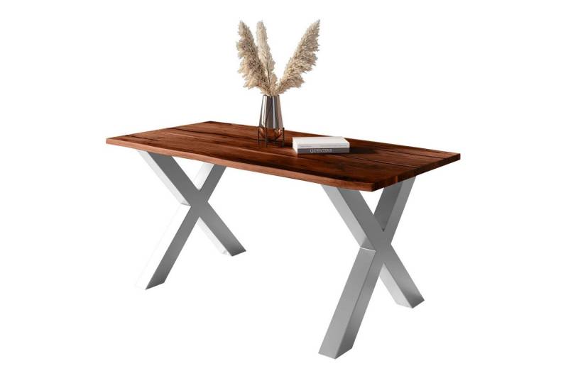 Loreno® Baumkantentisch Polly, Akazienholz, Baumkante, schwarze Resin-Adern, Metallgestell von Loreno®