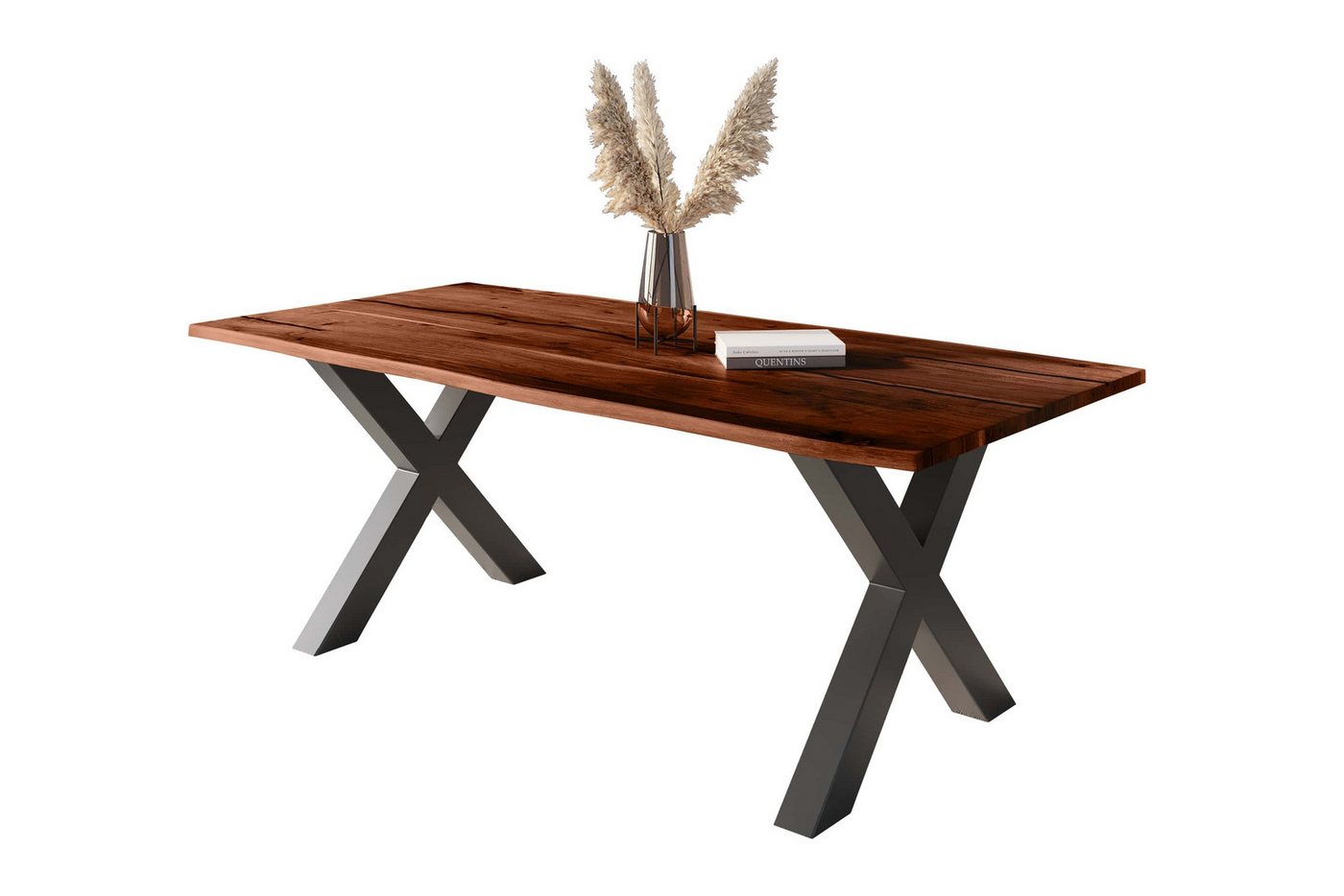 Loreno® Baumkantentisch Polly, Akazienholz, Baumkante, schwarze Resin-Adern, Metallgestell von Loreno®