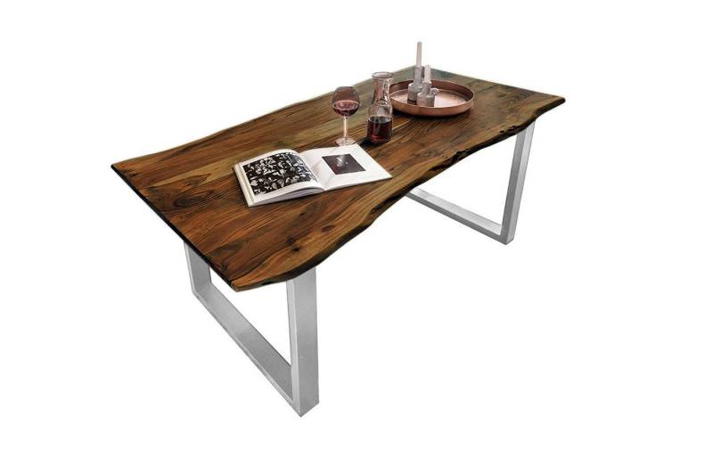 Loreno® Baumkantentisch Quinn, massives Akazienholz, natürliche Baumkante, Metallgestell U-Form von Loreno®