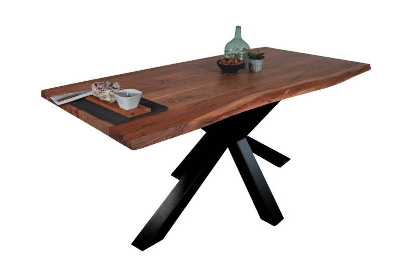 Loreno® Baumkantentisch Tim, massives Akazienholz, natürliche Baumkante, Spider-Gestell von Loreno®